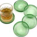 OGANAZI Modern Clear Coaster Set of 5- Glass Coasters for Drinks Crystal Coasters Round Cup Mat, Coffee Table Decor for Office, Kitchen, Bar, Dining Room, Living Room, Patio(Clear Green)