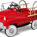 Kid Trax Fire Truck Pedal Car for Toddlers, Ages 3-5, Easy Assembly, Durable Steel, Indoor/Outdoor Ride-On, 60lbs Max, Classic Style, Functional Steering, Red, Kids Fire Truck Ride-On, Vintage