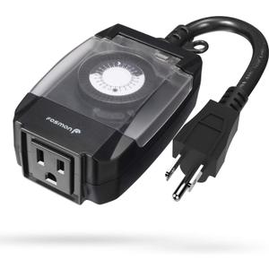 Fosmon Outdoor Light Timer Outlet Waterproof, 24 Hour Plug in Mechanical Pool Pump Timer Weatherproof, 3-Prong, Grounded, Heavy Duty, 15A 1/2HP