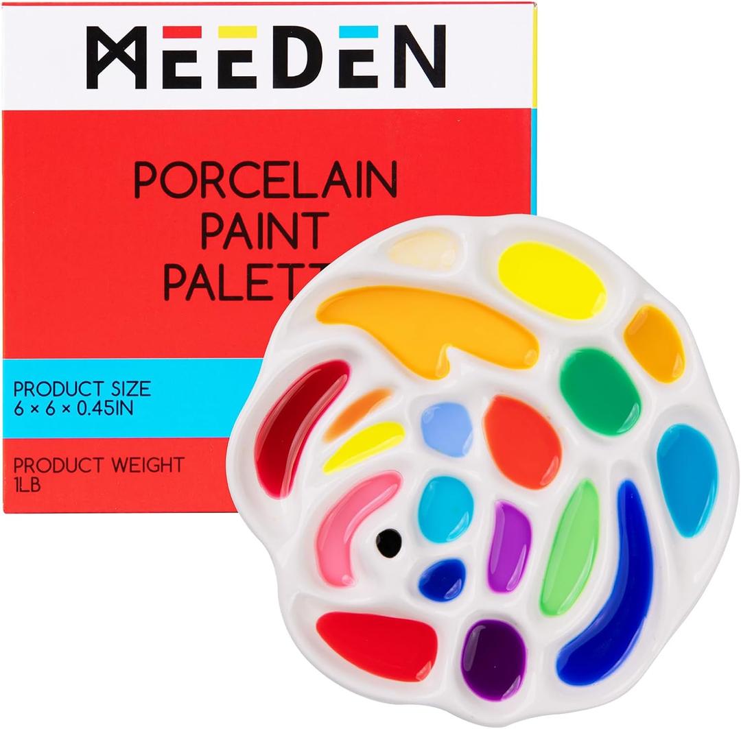 MEEDEN Porcelain Paint Palette, Ceramic Watercolor Pallet Mixing Tray, Rose Shaped Design