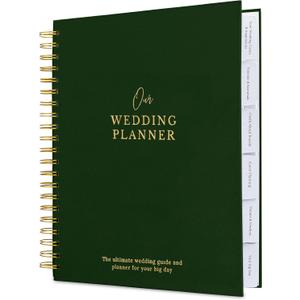 Timeless Premium Linen Wedding Planner Book and Organizer  Wedding Planning Book, Comprehensive Keepsake & Countdown Binder, Perfect Engagement Gift for Women, 11" x 9" (Forest)