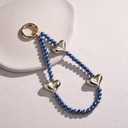 Beaded Phone Wrist Strap for Women Pearl Wristlet Strap Cute Phone Lanyard Golden Heart Shaped Bead Cellphone Chain (Blue)