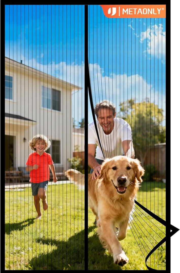 METAONLY Magnetic Screen Door Mesh Fits 32" x 80" Door - Curtain Size 34" x 82", Works for Patio, Sliding Door, Keeps Bug Mosquito Out, Fresh Air Flow, Black
