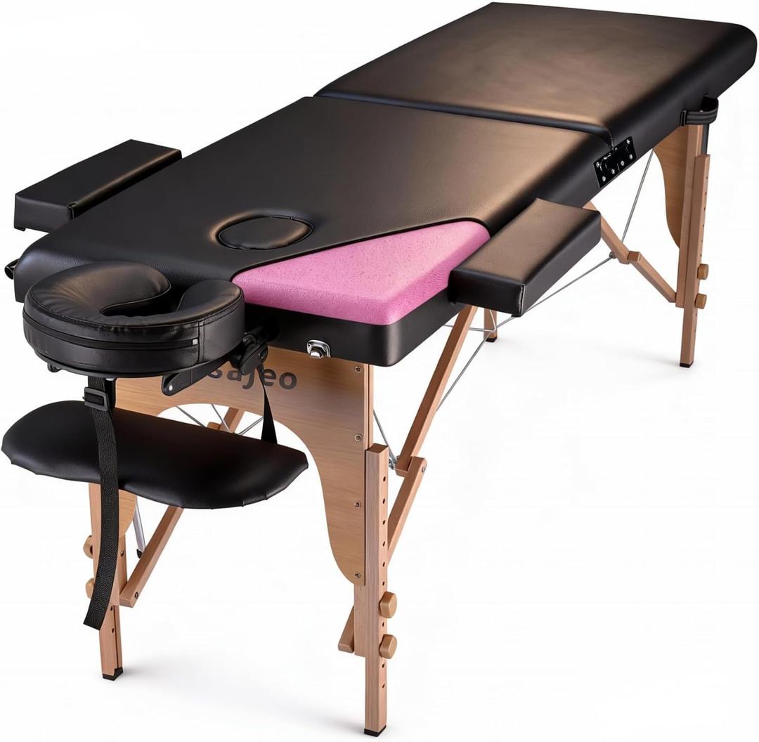 Professional Massage Table Portable Massage Bed for Spa Salon Tattoo Esthetician Lash Reiki, Adjustable Height 84" Long & 500 LBS Load Capacity, Black (2-Section), Onesize