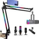 SUNMON RGB Boom Arm - Mic Arm With RGB Light, Adjustable 11 Light Modes, Microphone Boom Arm With Adapter Compatible with Fifine Microphone, Blue Yeti, HyperX QuadCast and Most Gaming Mic