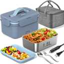 Electric Heated Lunch Box for Car, Truck, Home 1.8L 100W Portable Food Warmer with 12V/24V/110V/220V Plug Stainless Steel Leak Proof Container Hot Meal Solution for Work, Travel, Jobsite, Camping (Blue)
