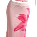 SOLY HUX Women's 2 Piece Outfit Floral Mesh Ruched One Shoulder Crop Tank Top and Bodycon Maxi Skirt Set Pink Floral X-Large