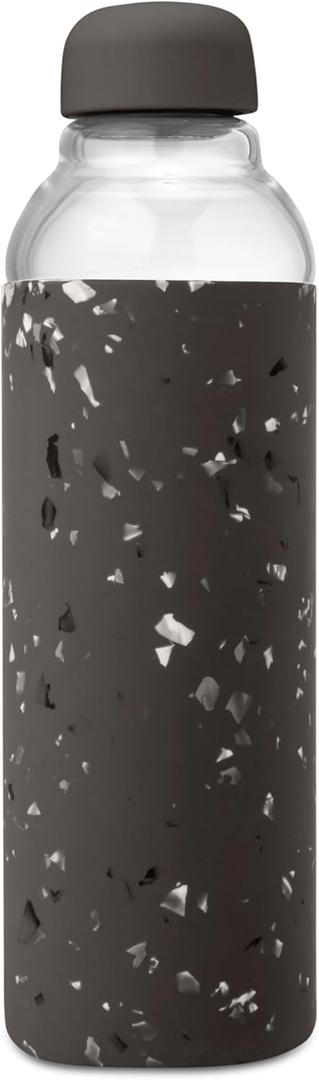 W&P Porter Glass Water Bottle w/Protective Silicone Sleeve | Terazzo Charcoal 20 Ounces | On-the-Go | Reusable Bottle for Coffee, Tea and Water | Portable