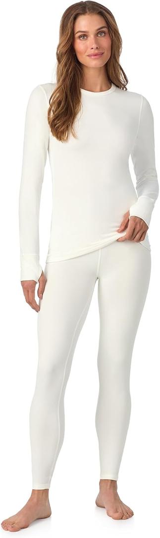 Cuddl Duds Womens Fleece Lined Thermal Base Layer Set  Long Sleeve Shirt & Leggings for Cold Weather  Lounge Set for Women (XX-Large, Off-white)