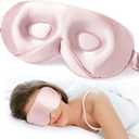 LitBear 100% 22 Momme Mulberry Silk Sleep Mask - 3D Contoured Eye Mask for Men Women, Soft Breathable Sleeping Mask with Adjustable Strap, Perfect Blocks Light for Sleeping (Pale Pink)