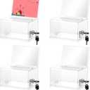 4 Pcs Donation Box, Clear Acrylic Raffle Ticket Boxes with Slot Tip Box with Lock and Sign Holder Suggestion Ballot Boxes for Fundraising Donation Voting Raffle Secure Storage, 6.1'' x 4.3'' x 3.8''