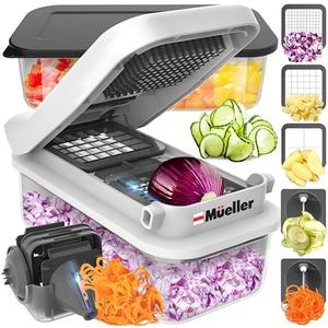 Mueller Pro-Series V Blade Vegetable Chopper, Onion Chopper, Egg Slicer, Spiralizer, Dicer, Food Chopper Veggie Fruit Cutter, French Fry Cutter, Kitchen Gadgets 2024 w Food Container White Sand/Grey