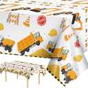 2 Pack Construction Table Cloth - Dump Truck Tablecloth, Plastic Disposable Rectangle Yellow Trucks Themed Table Cover for Construction Birthday Party Supplies Tables Decorations Favors, 87 x 51 Inch