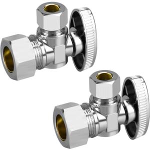 Stop Valves, 2 Pack 1/2"  3/8" Angle Stop Valve, 1/2" Nominal (5/8" OD Comp.) Angle Input, 3/8" OD Compression Output, 1/4 Turn, Chrome Plated Brass for Kitchen, Faucet, Toilet Valves
