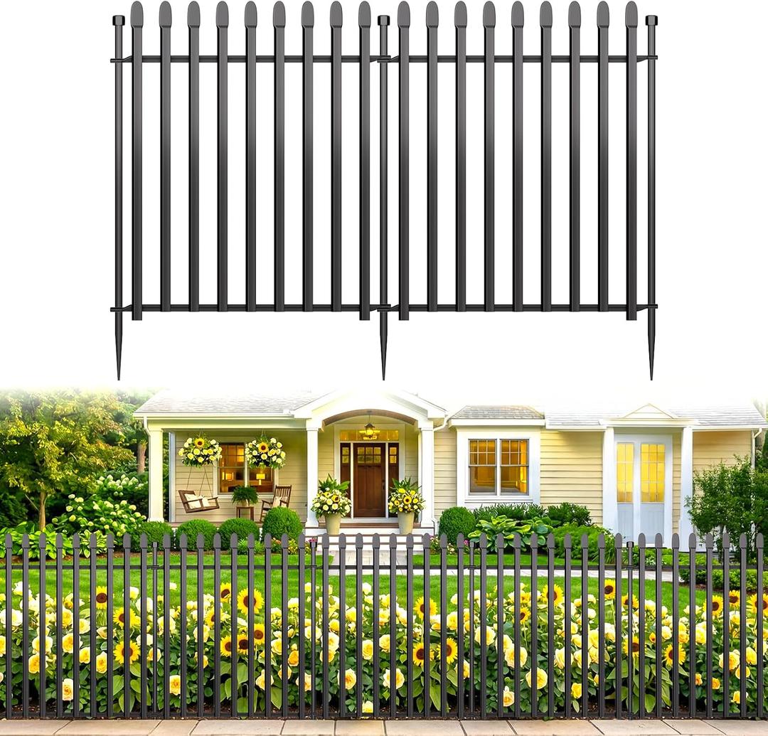 5 Panels No Dig Decorative Garden Fence, 24in(H)11ft(L) Heavy-Duty Rustproof Metal Panels, Outdoor Dog Barrier for Yard & Patio, Landscape, Border| Portable Temporary Fencing
