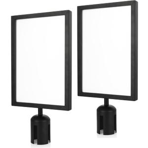 SHUESS 2 Pack Black Stanchion Sign Holder Frame, Double Sided Sign Frame with Cover for 8.5 x 11 Inches Paper Size, Stanchion Top Sign Frames for Crowd Control Sentry Stanchions