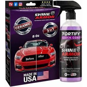 Car Wax Spray and Ceramic Coating for Cars - 3 in 1 Waterless Car Wash and Detailing - Quick Effect Coating Agent for Car - High Gloss Car Coating Spray, Shiny Car Stuff by Shine Armor - 8FlOz