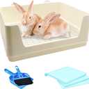 VCEPJH Extra Large Rabbit Litter Box for Cage, Plastic Litter Pan Corner Pet Toilet Small Animal Potty Tray with Metal Grate for Adult Guinea Pigs Chinchillas Ferrets (White)