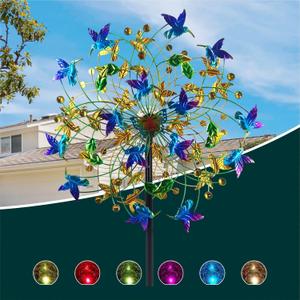 Outdoor Wind Spinner with Garden Stake 82.7" Metal Two-Way Wind Sculptures Solar Color Changing Lights Large Windmills for Garden,Patio,Yard,Lawn Decor Gifts Bird (blue and purple)