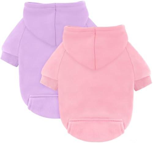 Idepet Pet Dog Hoodies 2 Pack with Pocket, Dog Outfits for Small Pets Chihuahua Clothes Warm Coat Jacket Autumn Puppy Sweatshirt Cats Clothing L
