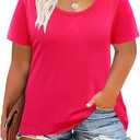 TIYOMI Plus Size T Shirt Tunic Tee Color Block Crewneck Raglan Summer Short Sleeve Tee XL-5XL (Pink, XXL)