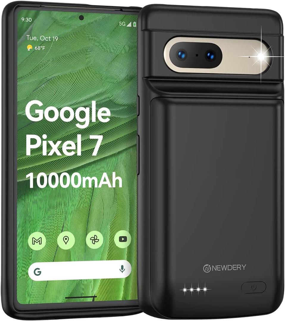 NEWDERY Battery Case for Google Pixel 7 6.3", 10000mAh Powerful Rechargeable Charging Cover, Extended Charger Backup for Google Pixel 7 5G (NOT for Pixel 7 Pro) Black