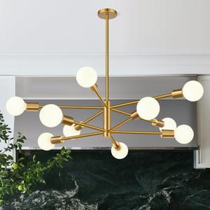 10.9"-52.3" Height Adjustable Sputnik Chandeliers Dining Room Light Fixture (10-Light, 32-Inch), Modern Brushed Gold Chandelier, Mid Century Modern Chandeliers for Bedroom Kitchen (Bulbs Not Included)