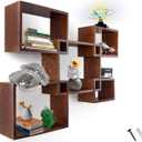 Comfify Modern Wall Mounted Square Shaped Floating Shelves  Set of 5 Square Shelves for Bathroom, Bedroom, Living Room & More  Rustic Wall Decor Display for Home - Brown