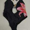 WDIRARA Women's One Piece Swimsuit Floral Deep V Neck Halter Monokini Sexy Cutout High Cut Bathing Suit, Large