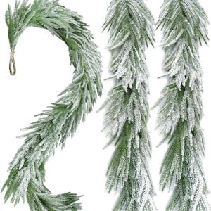 Snow Flocked Norfolk Pine Garlands, 6 FT Real Touch Winter Pine Garland, Green Artificial Greenery Garland for Table, Mantle, Wall, Indoor, Outdoor Christmas Decorations