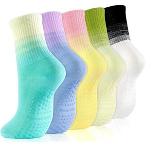 Cute Pilates Socks, Pilates Socks with Grips 5 Pairs for Women Non-slip Yoga Sock 7-9 for Barre Ballet Barefoot