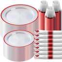 Goodluck 350 Piece Red Plastic Dinnerware Set for Party, Clear Disposable Plates for 50 Guests, Include: 50 Dinner Plastic Plates, 50 Dessert Plates, 50 Pre Rolled Napkins with Cutlery Set, 50 Cups