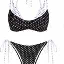 ZAFUL Women's Polka Dot Bikini Set Double Layer Halter Swimsuit Colorblock Side Tie 2 Piece Bathing Suit (Black, L)