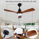 48" Wooden Ceiling Fans with Lighted Remote Control, Indoor Outdoor Wooden Ceiling Fan, Outdoor Modern Ceiling Fan with 3 Fan Blades for Patio, Living Room, Farmhouse, etc. (Black + Walnut)