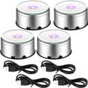 Jetec 4 Pcs 7 LED Light Base Rotating Display Stand Turner Colorful Rotating Crystal Display Base 360 Degree Display Spinner with USB Cable for Glass Art Crystals Jewelry Craft