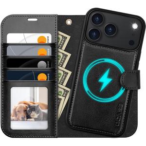 OCASE for iPhone 17 Pro Max Detachable Wallet Case with Card Holder, 2 in 1 PU Leather Flip Folio with RFID Blocking Stand Wrist Strap Shockproof Phone Cover 6.9 Inch 2025, Black