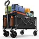 Collapsible Wagon with Wheels, 220 lbs Wagons Carts Foldable Wagon Cart with Flexible Handle, Lightweight Portable Folding Utility Grocery Shopping Cart for Grocery Sports Garden Camping (Medium, Black)