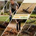 Bow Rake , 2-in-1 63in Metal Garden Lawn Rake for Weeding Digger Loosening Soil Raking Leaf Leveling Rocks Spreading Mulch Gravel 17 Tines Adjustable Garden Rake(63 Inch)