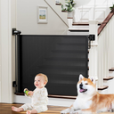 Retractable Dog Gate for Doorways and Stairs, Mesh Safety Gate for Pet, Indoor & Outdoor Use, One-Hand Operation, Easy Installation, Black