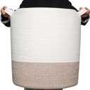 MINTWOOD Design 83L Extra Large 20x18 Inches Decorative Woven Cotton Rope Basket, Tall Laundry Basket Hamper, Blanket Basket for Living Room, Round Storage Baskets for Pillows, Towels, Light Brown