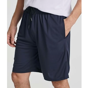 Real Essentials Pack of 1 Men's 2 in 1 Mesh 7" Running Workout Gym Shorts with Compression Liner, Navy Blue, Medium