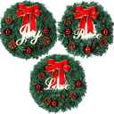 Dingion 3 Pcs 12 Inch Small Christmas Wreath for Window Mini Artificial Christmas Wreath with Red Bow Joy Peace Love Pine Cones Ball Ornaments for Holiday Front Door Wall Indoor Outdoor Decorations
