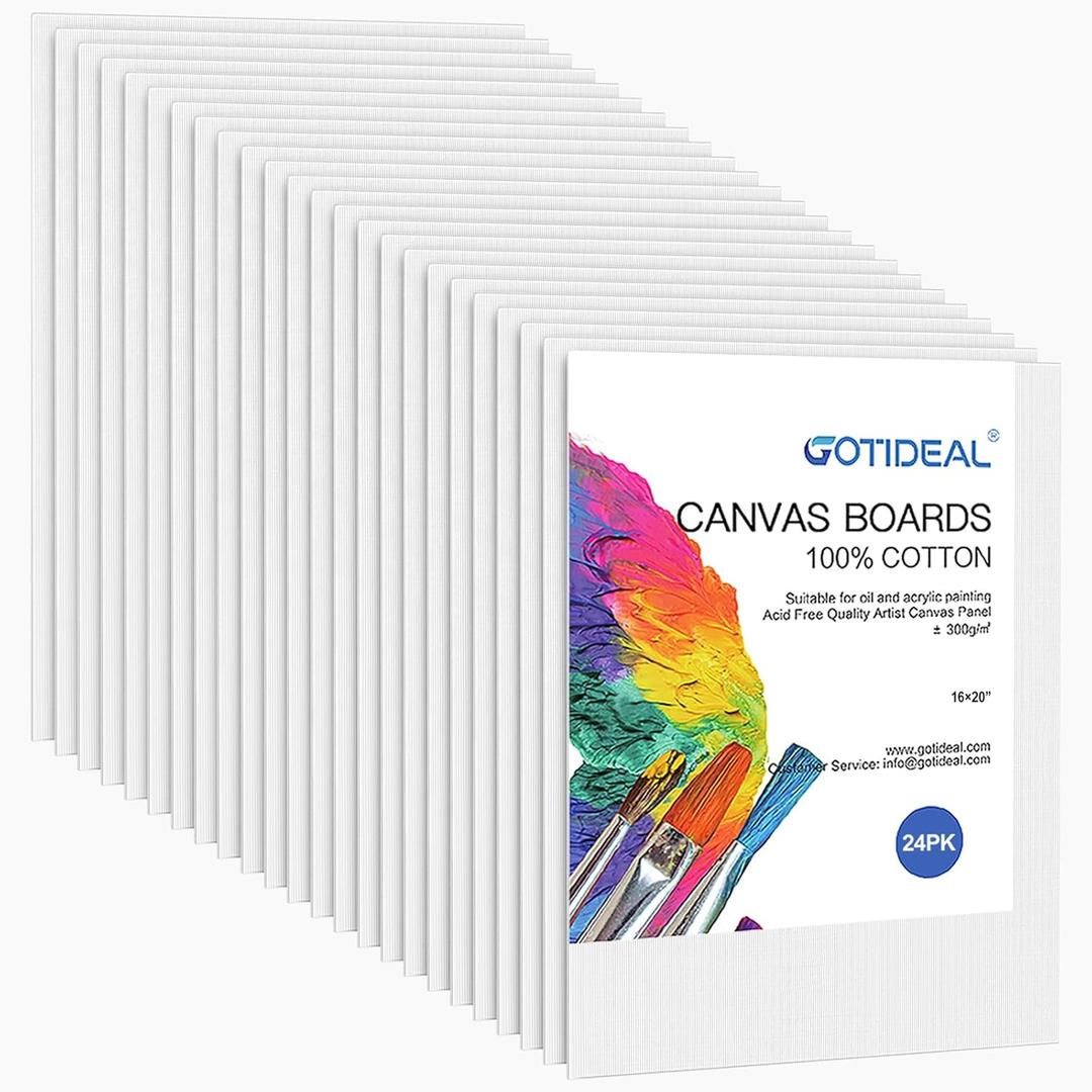 Gotideal Canvas Boards for Painting, 24pcs 16x20 Primed Canvas for Painting, Bulk Painting Canvas for Kids and Adults, White Blank Canvas Panels for Acrylic, Oil, Pour Art Supplies