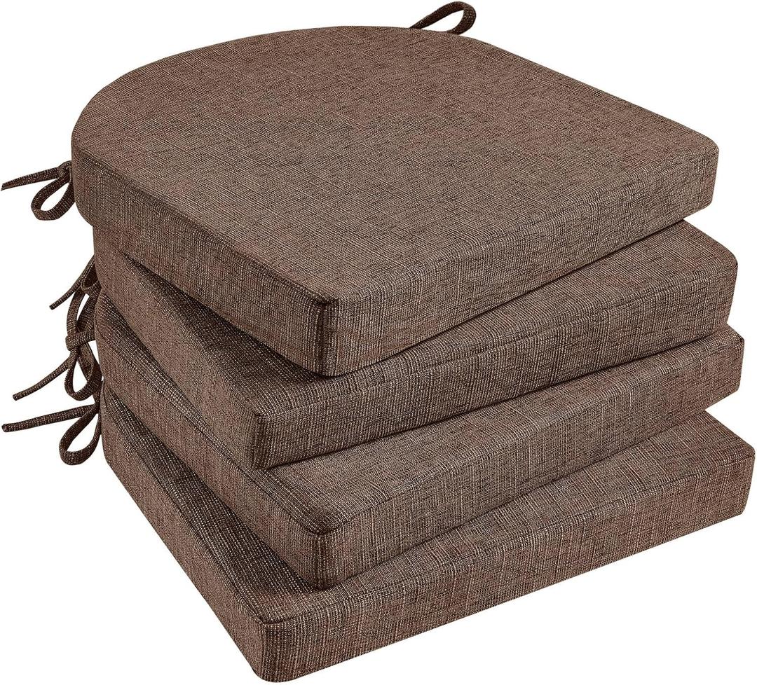 Basic Beyond Chair Cushions for Dining Chairs 4 Pack, Kitchen Chair Cushions with Ties and Non Slip Backing, 16 x 16 inches Chair Pads for Dining Chairs (Brown)