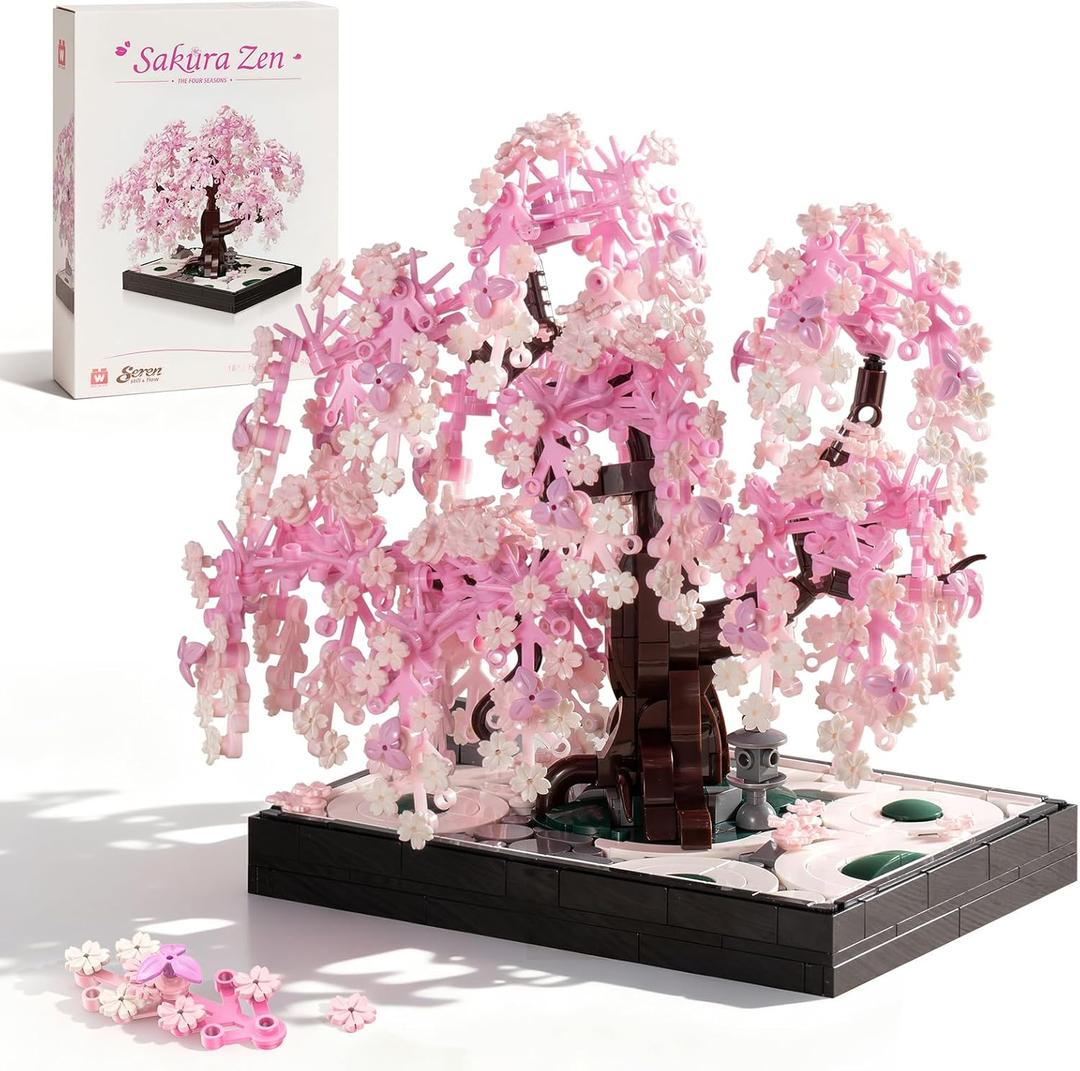 Wise Block Cherry Blossom Tree Building Block Set for Adult 900 Pcs Artificial Bonsai Tree Plants for Home Decor, Adult Ages 18