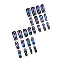 4 x MERVF Long Press on Nails Square Fake Nails Black Glue on Nails Starry Sky Colored Cloud Design Squoval Acrylic Nails for Women Glossy 24pcs