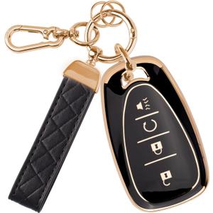 Key Fob Cover Fit for Chevy Key, Car Key Case Protector for Volt Bolt Spark Equinox Traverse Trax (4 Buttons Black)