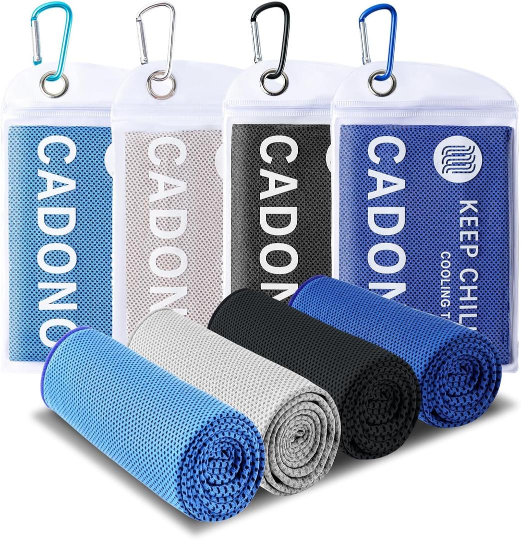 4 Pack Cooling Towel (40"x12"), Soft Breathable Chilly Towel, Ice Towel, Microfiber Towel for Yoga, Sport, Running, Workout,Gym, Camping, Fitness, Workout & More Activities(Multicolor) (Light Blue/Grey/Deep Blue/Black)