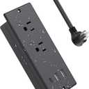 Conference Recessed Power Strip Waterproof, with PD 20W USB C Fast Charging Port,2 Outlets,Furniture Recessed Power Outlet,Desk Power Strip Surge Protector,Drawer Outlet,Flat Plug,6ft Cable (Black)