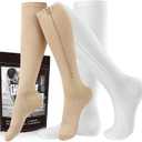 cerpite Zipper Compression Socks, 2 Pairs 15-20 mmHg Closed Toe Compression Stockings for Men Women